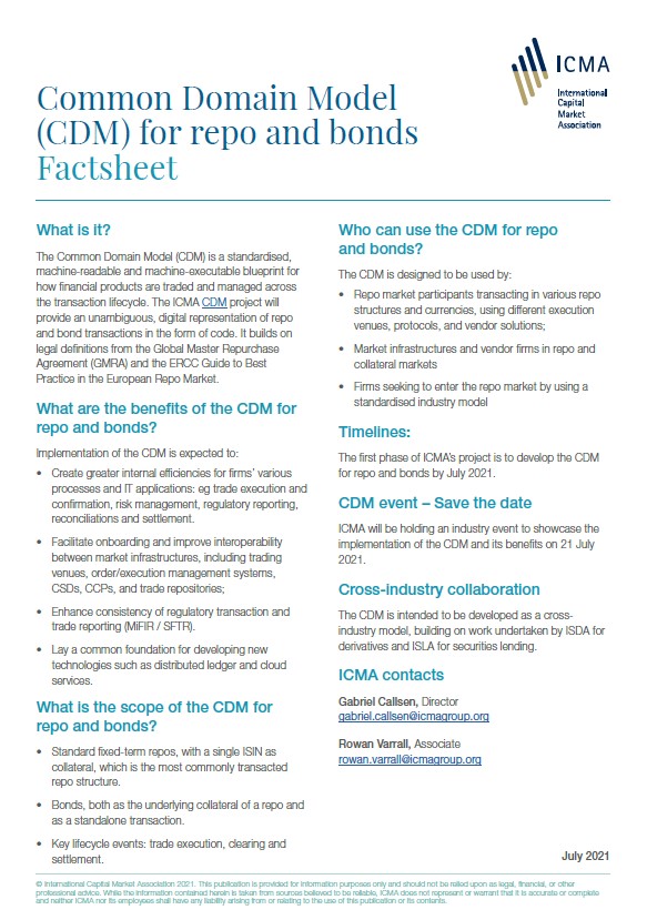 CDM for repo and bonds factsheet ICMA July 2021
